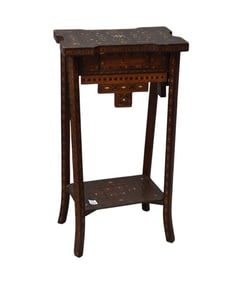 19th C. Moroccan Side Table, Fine Inlay with Mother of Pearl, Single Drawer, Lots of Age