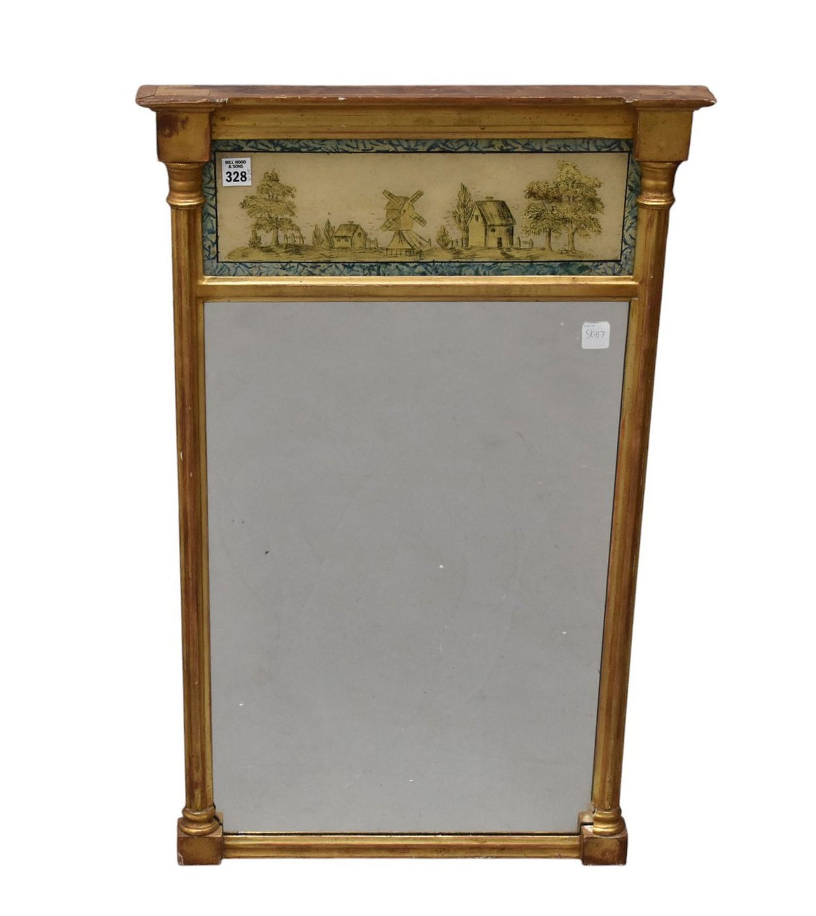Federal Eglomise Mirror, Painting Windmill Motif with Reeded Columns, 32 1/4" x 19 (1 of 5)