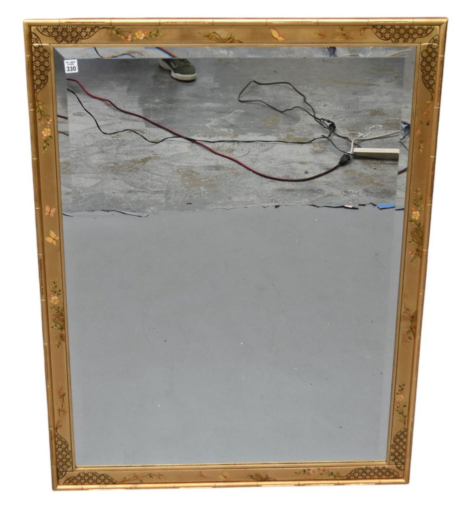 Beveled Mirror with Asian Butterfly Motif Frame, 44"h x 34"w: Beveled Mirror with Asian Butterfly Motif Frame, 44"h x 34"w
