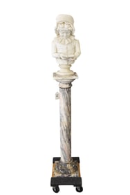 Marble carved Sculpture of young girl reading book, signed Fratelli Pugi Firenze. Overall 60