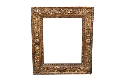 17th/18th Century Italian carved frame. Angel faces at corners and sides. Overall size 51-1/2 inches