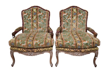 Pr. Multi Color Upholstered Arm Chairs, Partial Leopard