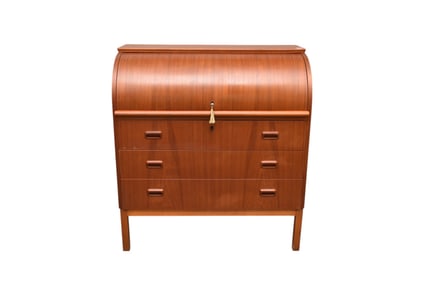 Teak Mid Century Roll Top Desk, 38"h x 35"w x