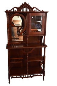 Victorian Style 20th Century Curio / Etagere Cabinet with Shelves & Doors, 70"h x 36"w x 14
