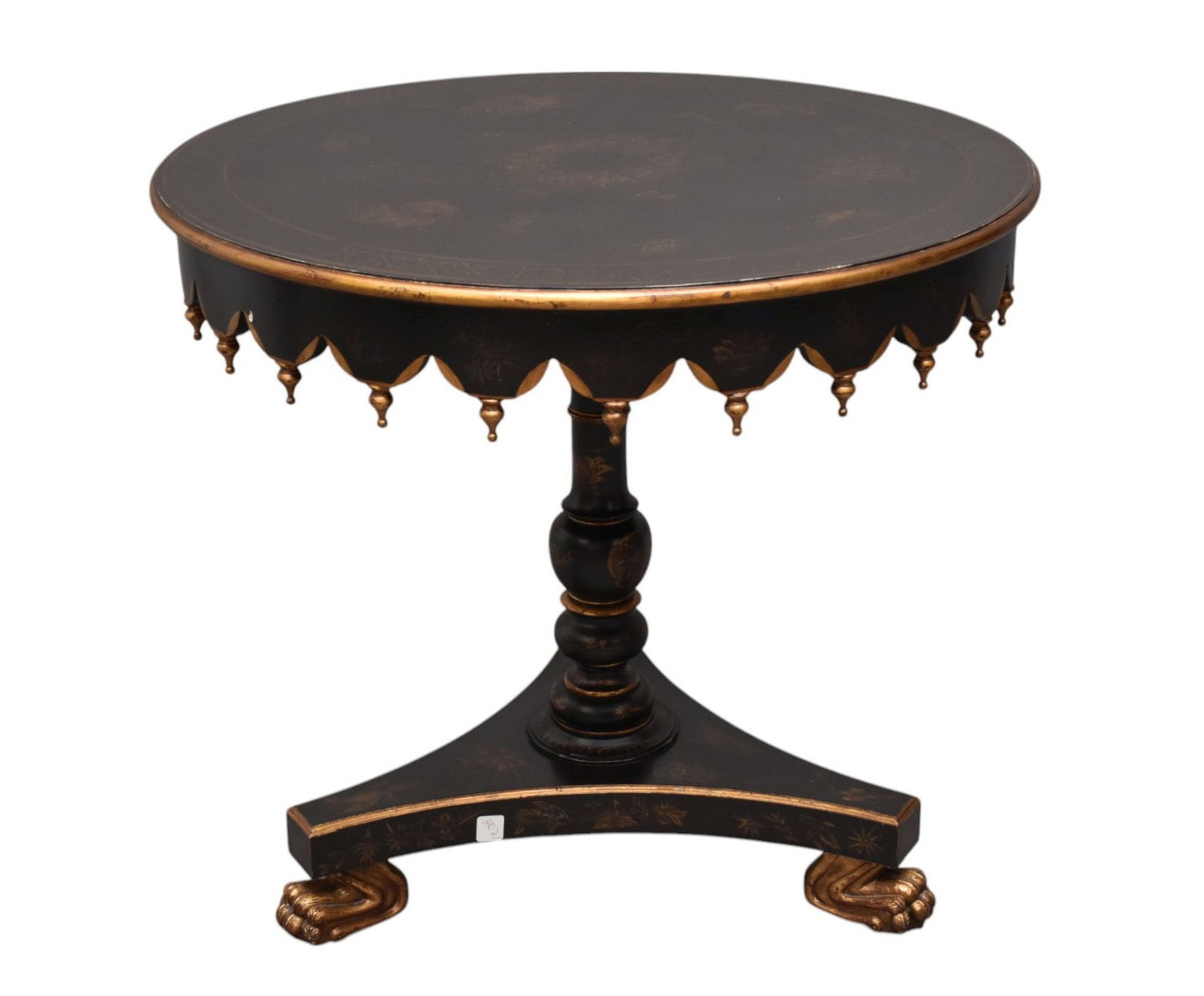 Occasional Black Stenciled Table with Scalloped Edging on Center Pedestal: Occasional Black Stenciled Table with Scalloped Edging on Center Pedestal