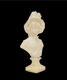 Carved Alabaster bust of Maiden appears to be Signed , T Cipriani 13" high 7" wide x 4" deep