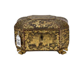 19th Century Chinese export Lacquer Tea Caddy 5" high x 8" wide x 6" deep