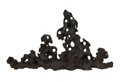 A Chinese Scholar's Rock Gongshi, Signed - Scholar's Rock formation of dark gray stone, with patina.