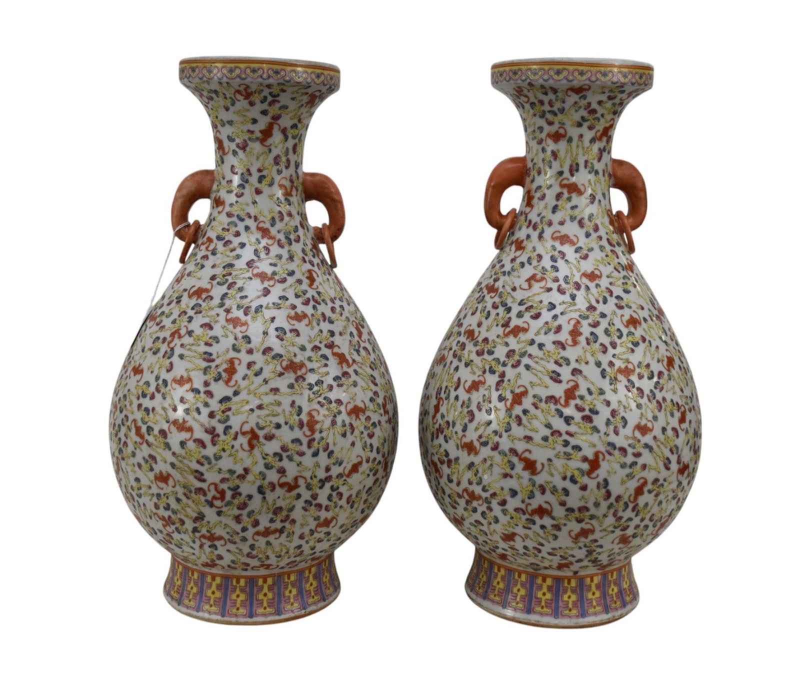 Pair Chinese Enameled Vases, Bat and Clouds Motif, Qianlong Mark - A pair of Chinese porcelain (1 of 8)