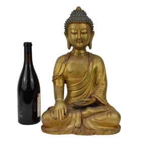 Gilt Bronze Seated Tibetan Shakyamuni Buddha - The Shakyamuni Buddha in "Calling the Earth to