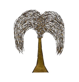 Ron Schmidt Mid Century Modern Brutalist Nail Sculpture, Palm Tree Form, 29"h x 23"w