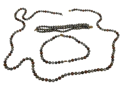 14K Yellow Gold Clasps Akoya Pearls Lot. 2 Bracelets and 1 Necklace 54" Bracelet 8"