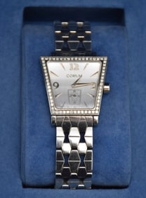 Corum Silver Stainless Steel Diamonds Trapeze Women's Wristwatch. 28 mm in working order. 6.5" inner