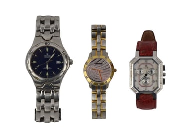 3 Croton Watch Lot. Men's aquamatic, ladies chronomaster stainless steel diamond bezel sapphire