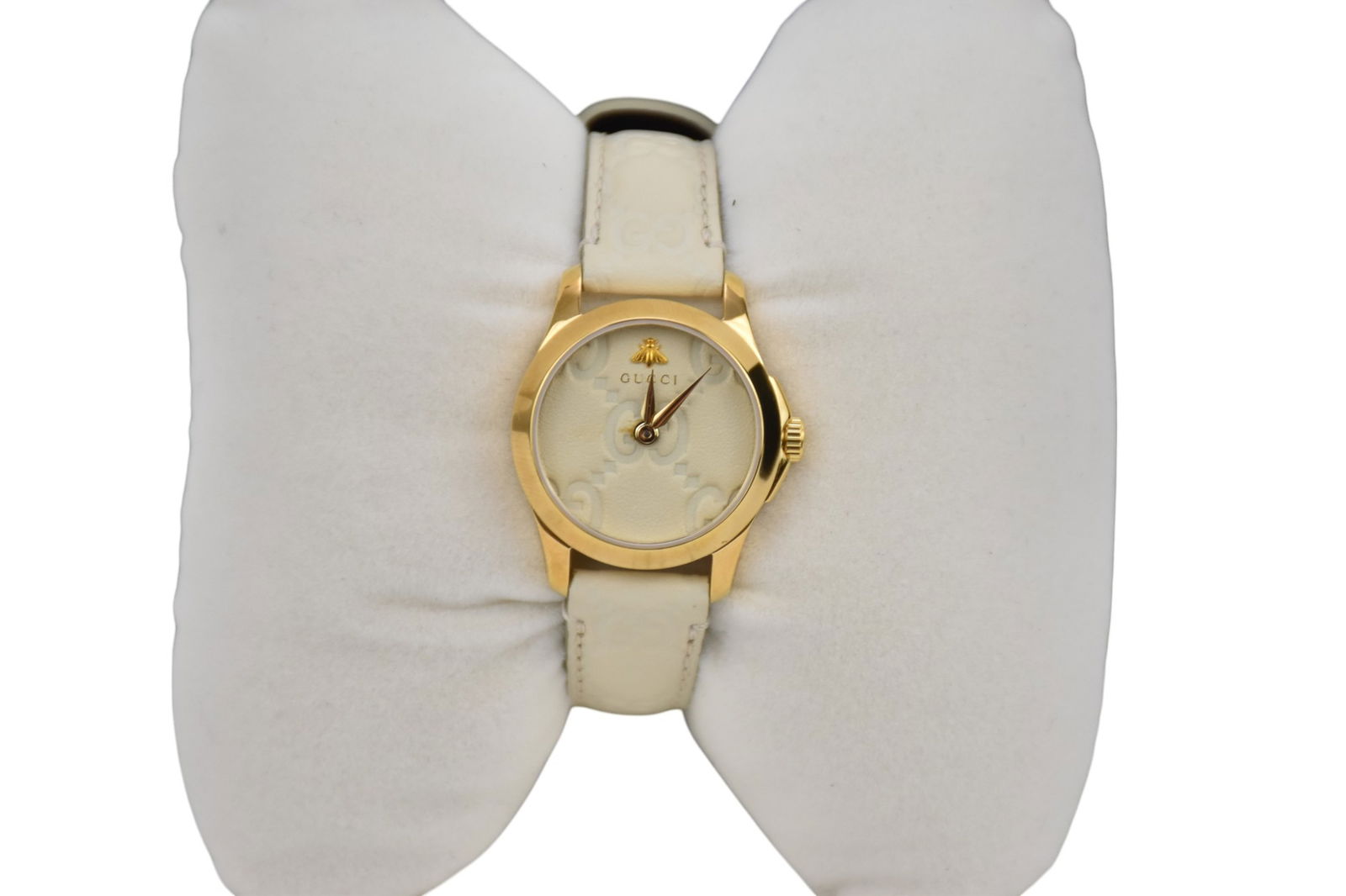 Gucci G Timeless Quartz White Dial White Leather Strap Watch For Women. Leather band length 8" (1 of 8)