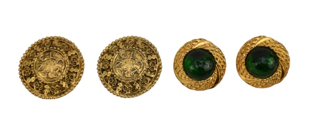 2 Pairs Costume Chanel Clip on Earrings. 1.25" - 1.5"