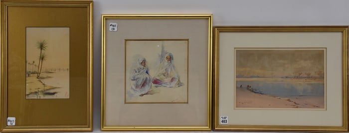 3 Small Orientalist Watercolors sold together: Walter Duncan (UK 1848 - 1932) watercolor of 2