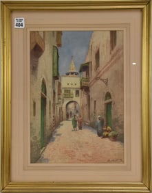 Henri Jaubert (France 19th century) Watercolor, Egypt Street Scene, 13-1/2 x 9-3/4 inches, overall