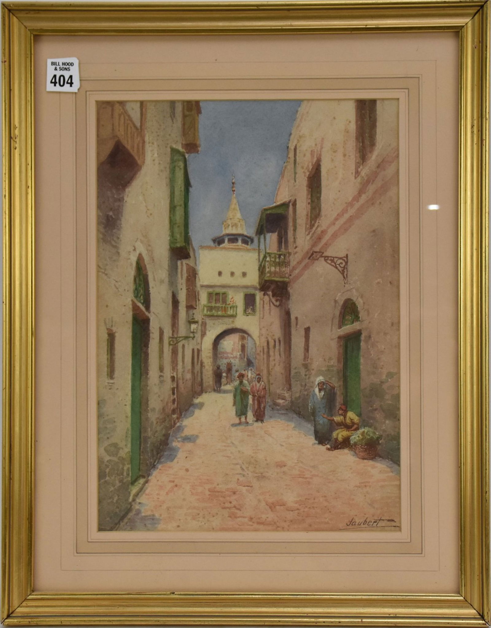 Henri Jaubert (France 19th century) Watercolor,  Egypt Street Scene, 13-1/2 x 9-3/4 inches, overall (1 of 9)