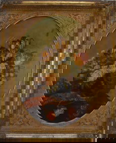 20th Century Oval Still Life Flowers and Lobster, sight size 23 x 19 inches. Overall framed size 30