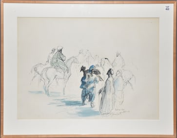 John Groth (American 1908-1988) Watercolor- Arab Scene. 21 x 29-1/2 inches. 28 x 36 inches