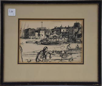 James Abbott McNeill Whistler (American 1834-1903) Etching "The Black Lion Wharf" site size 6 x 9 (1 of 6)