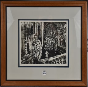 Suzanne Perlman Etching, Curacao Synagogue, pencil signed and No 9. in lower margin. image size