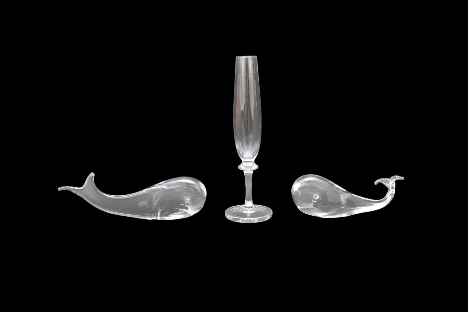 DAUM France Vase & 2 MARCOLIN Whales - 20th century. A Daum France single rose clear crystal vase, (1 of 9)