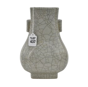 Chinese Crackle Glaze Hu-Form Vase - A Chinese stoneware Hu-form vase with rectangular lug handles.