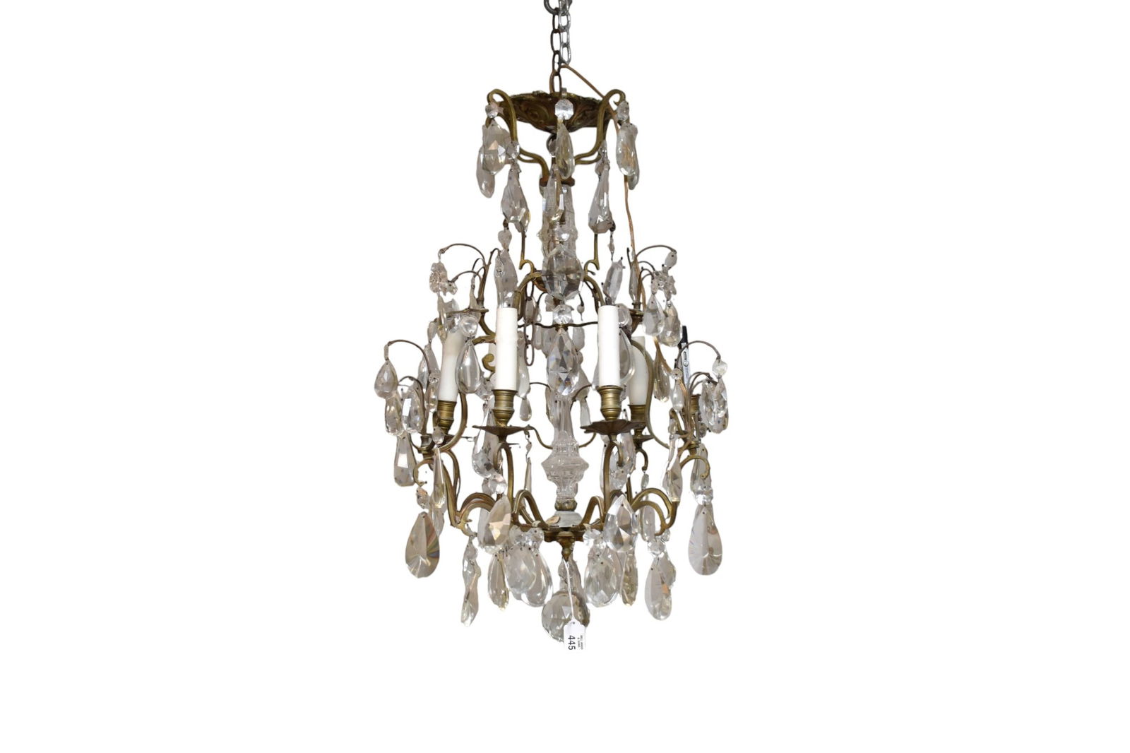 French Crystal and Brass 6 Branch Chandelier, 29h x 18 diameter inches (1 of 5)
