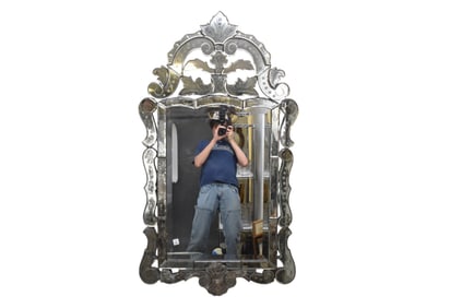 Venetian Mirror, 52"h x 30"w (much discoloration, one glued area)