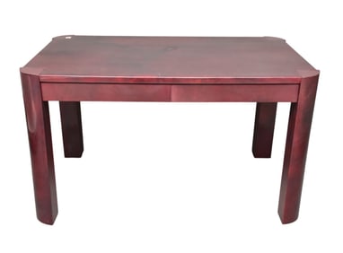 Karl Springer Aubergine Colored Laminated Parson Style Table, no appearent signature but