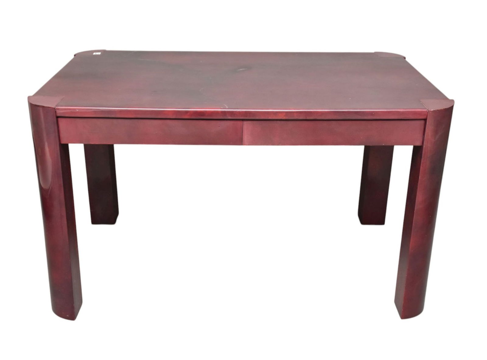 Karl Springer Aubergine Colored Laminated Parson Style Table, no appearent signature but (1 of 15)