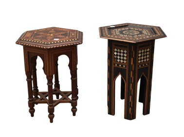 2 Small Indo Occasional Hexagonal End Tables