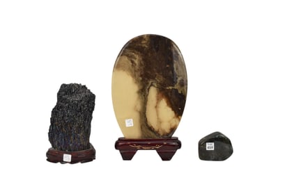 3 Assorted Stone Sculptures (2) on Custom Stands