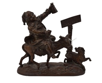 Bronze Jolly Guy on Donkey, Route D'yvetot. 10"h x 11"w