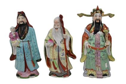 3 Ceramic Chinese Elders, Multi Color