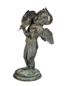 Antique bronze fountain depicting an Angel holding a dolphin 22"h x 9"w x 15" d
