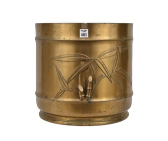 Large Vintage Japanese Bronze planter with raised bamboo design, Mark on bottom surrounded by