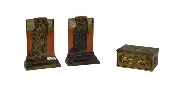 Pair of Art Nouveau bronze "Adoration" Bookends Depicting to figures kissing. Stamped: Copyright