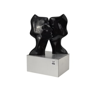 Vintage plastic sculpture of 2 figures kissing on rotating base Signed F.W.' Numbered 3/9