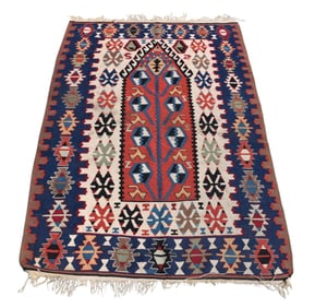 2 Rugs, (1) Kilim 3.7 x 5.2 feet, (1) Oriental Carpet 3.4 x 4.6 feet