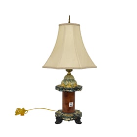 Decorative Lamp, John Richard Label, Painted to Represent Majolica Pottery, 26"h