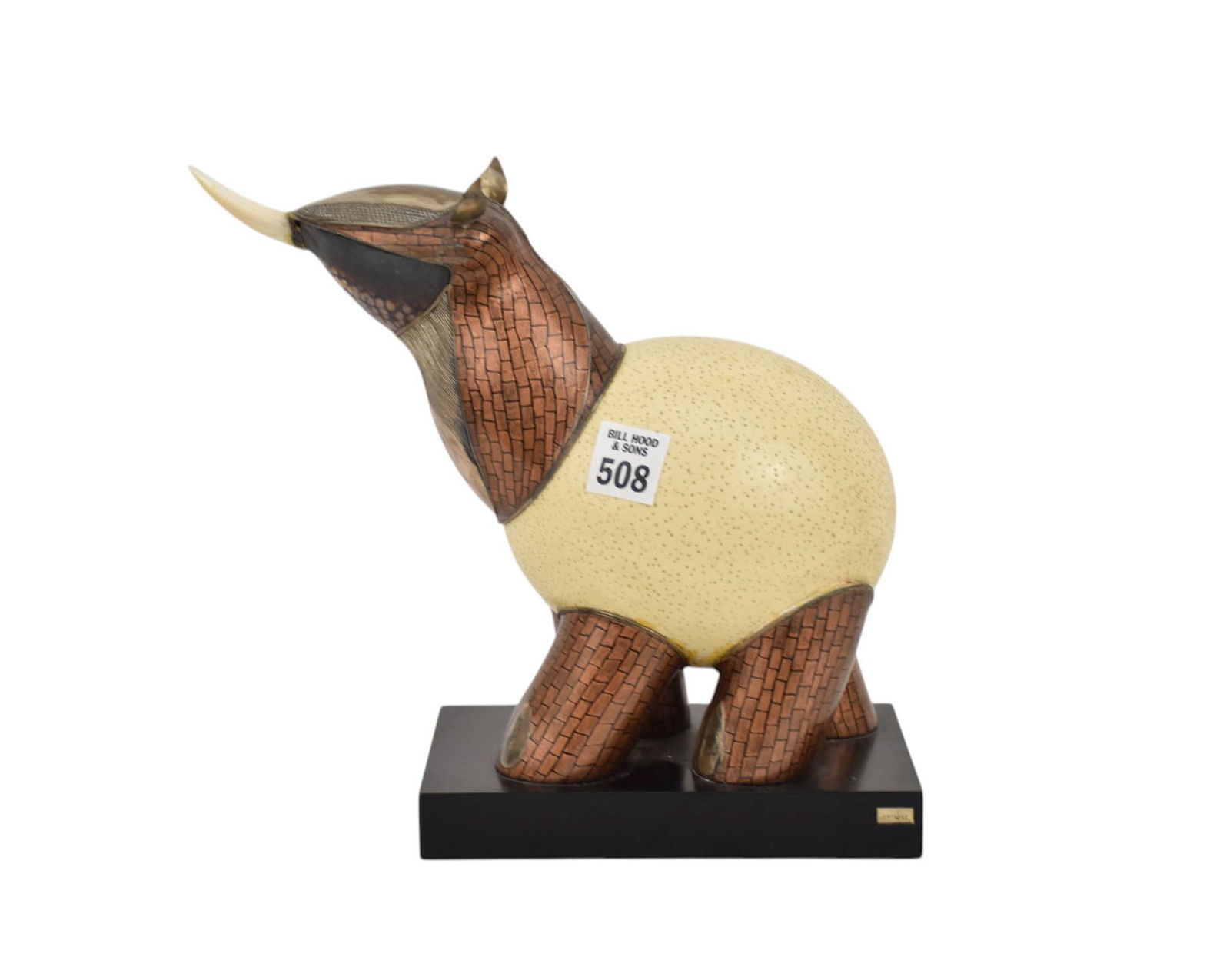 Roberto Estevez Ostrich Egg Body with Metal Work Head & Legs, Some Cracks and Repairs: Roberto Estevez Ostrich Egg Body with Metal Work Head & Legs, Some Cracks and Repairs to head horn see pics