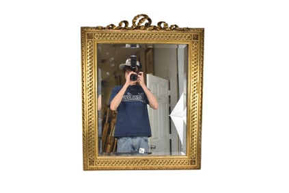 Decorative Gilded Mirror with Ribbon and Bow Motif at Top, 34"h x 26"w