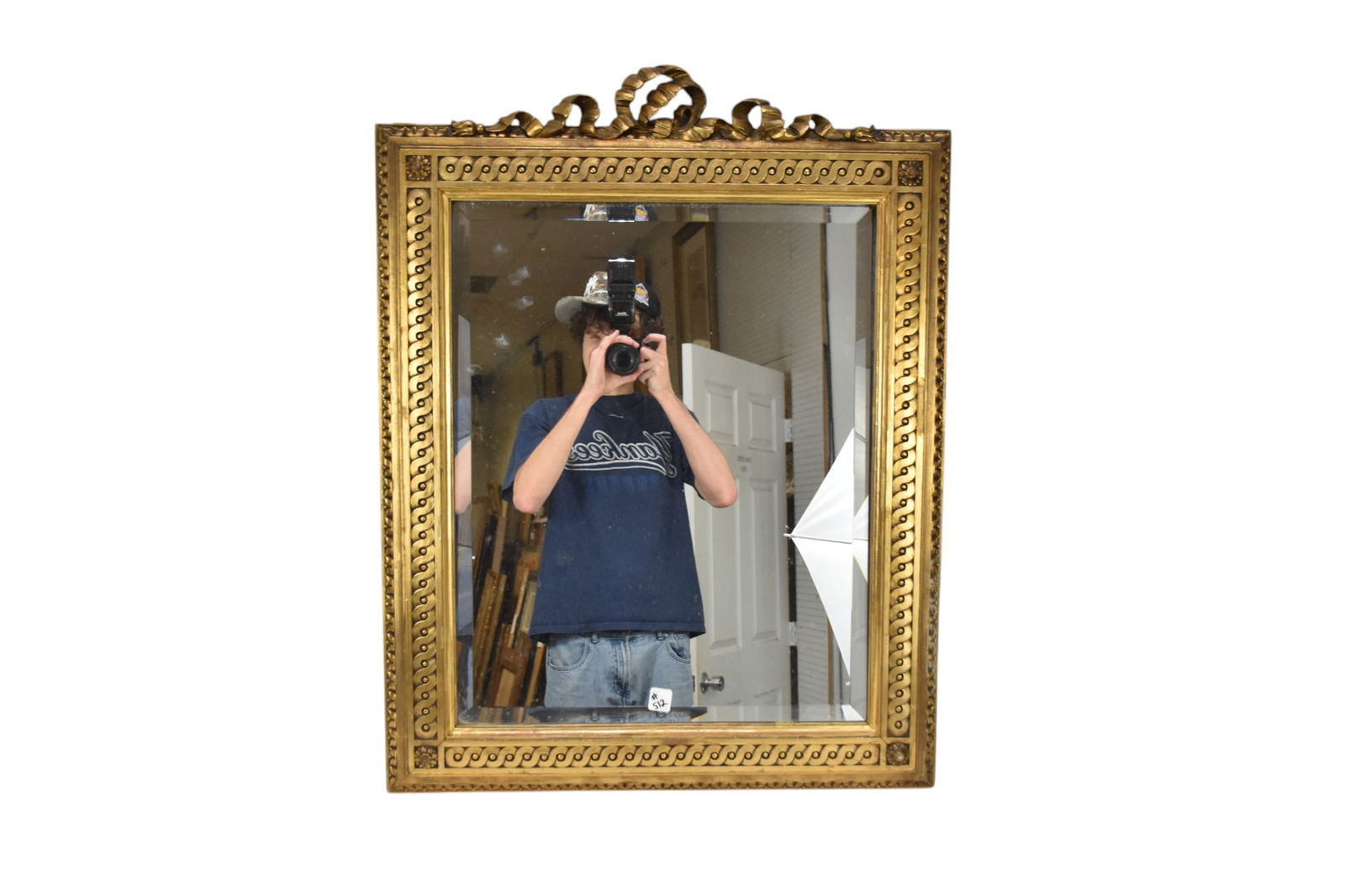 Decorative Gilded Mirror with Ribbon and Bow Motif at Top, 34"h x 26"w (1 of 7)