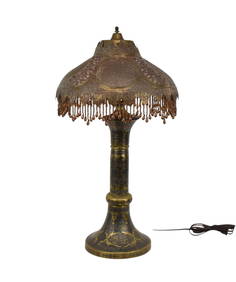 Persian/Turkish Table Lamp Brass with Silver & Copper Inlay with Pierced Metal Shade with Silk Liner (1 of 10)