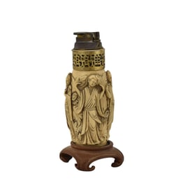 Composition Lighter Carved Bone, Asian Motif, c. 1950's