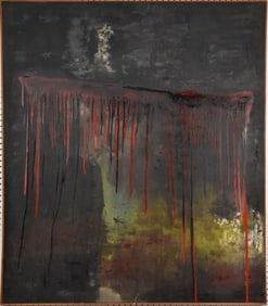 Mid century abstract by Woolverton, oil on canvas, signed and inscribed on reverse "Woolverton".