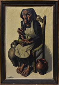 Jesus Villat oil on canvas painting 35 1/2 x 24“ overall frame size 41 x 29“ the old grandmother